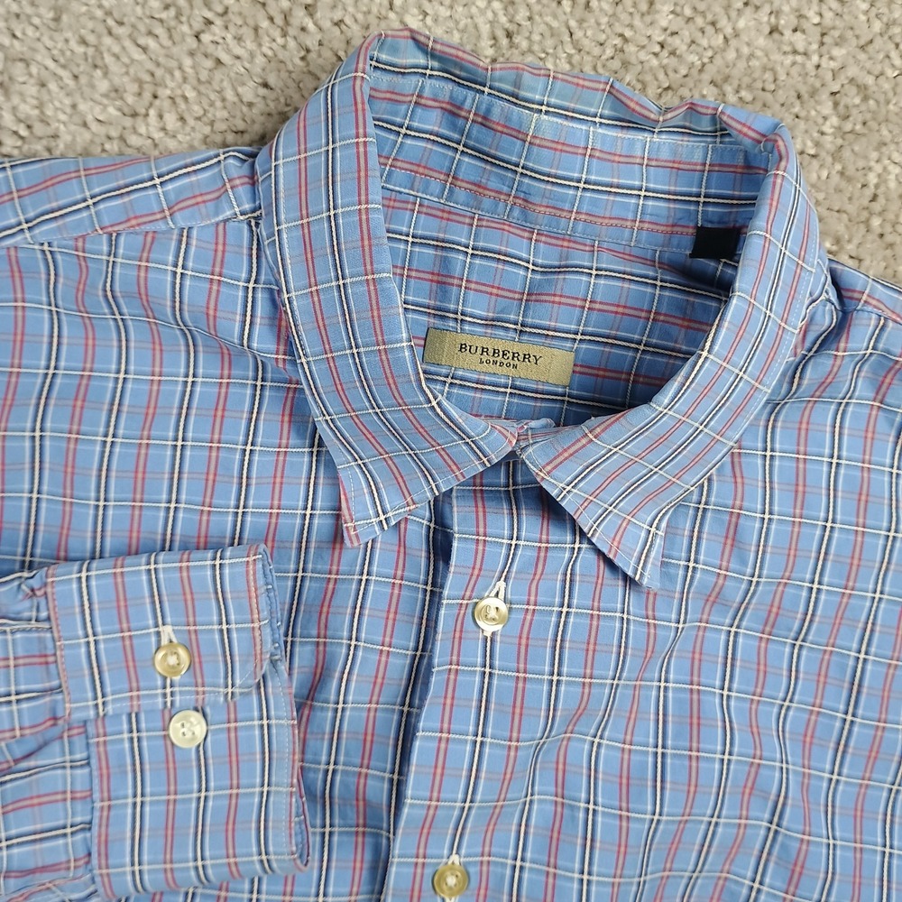 Burberry London Mens XL Plaid Button Down Shirt Made In USA 100% Cotton Vintage
